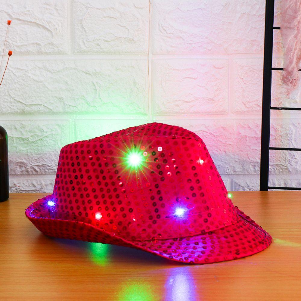 Унисекс Платье Танцевальная Вечеринка Светящаяся Джазовая Шляпа Светодиодная Федора Трилби Панама с Пайетками