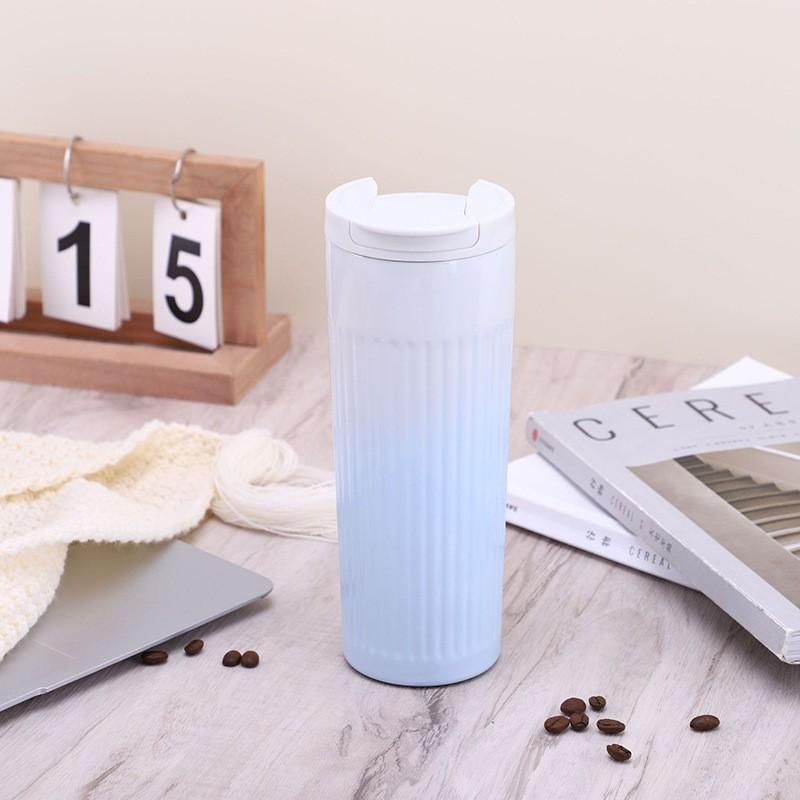 Gradient Stripe Stainless Steel Vacuum Insulated Travel Mug 500ml Leakproof Car Cup Office Home Outdoor Use