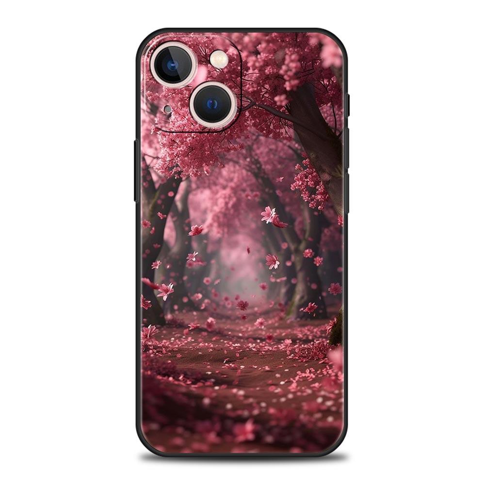 Розовый чехол с цветами сакуры на весну для iPhone 17 16 15 Pro Max 11 12 13 14 7 8 Plus SE 2020 X XR XS Мягкий черный