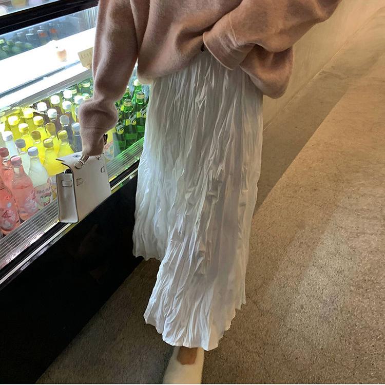 Женская полуюбка Необычная плиссированная юбка Юбка-трапеция с высокой талией Плиссированная полуюбка в длинной части, тонкая, больших размеров