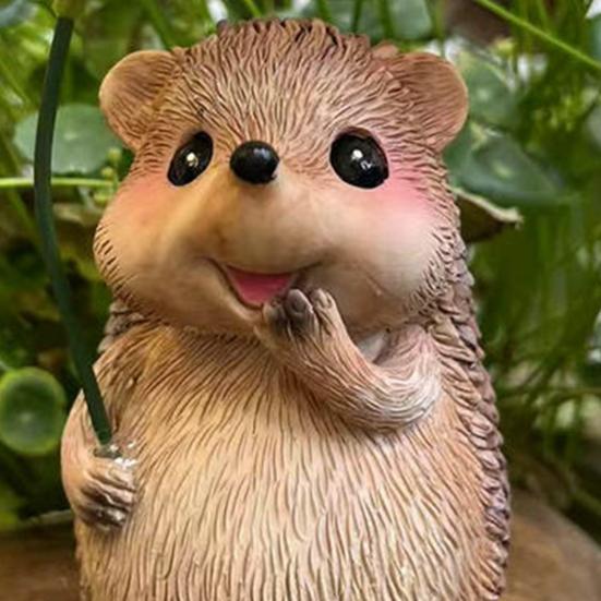 Статуэтка ежа из смолы с зонтиком из листьев, садовая статуэтка ежа для патио, балкона, газона