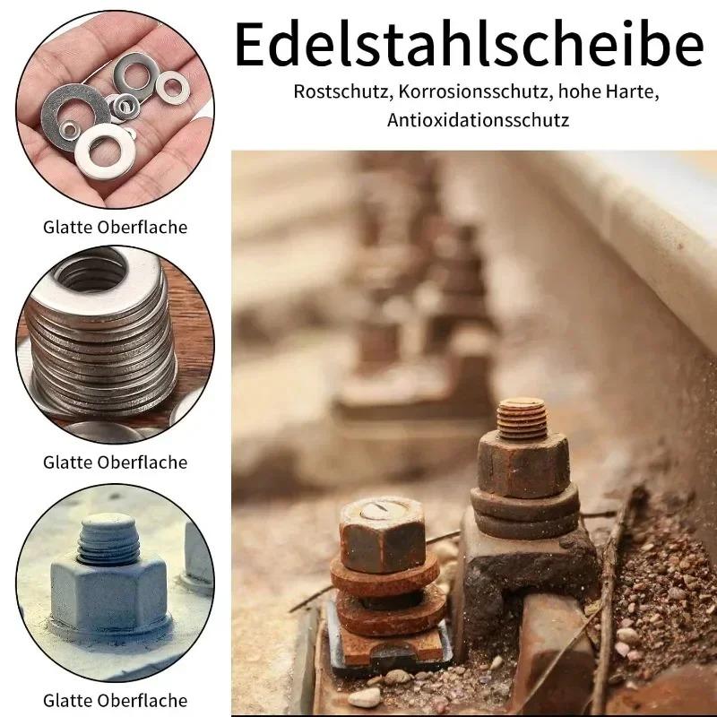 Набор шайб из нержавеющей стали 360/180/80 шт. M2-M10 Металлические уплотнительные кольца Крепежные элементы Прокладки Для винтов Болты Наборы ассортимента Аппаратные шайбы