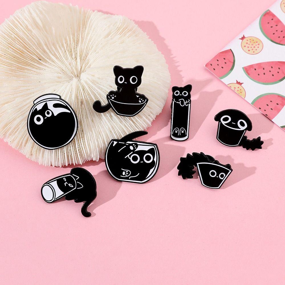 Кружка Эмалевый значок Черный кот Аквариум Кот Металлический значок Черный котенок Броши Детский подарок