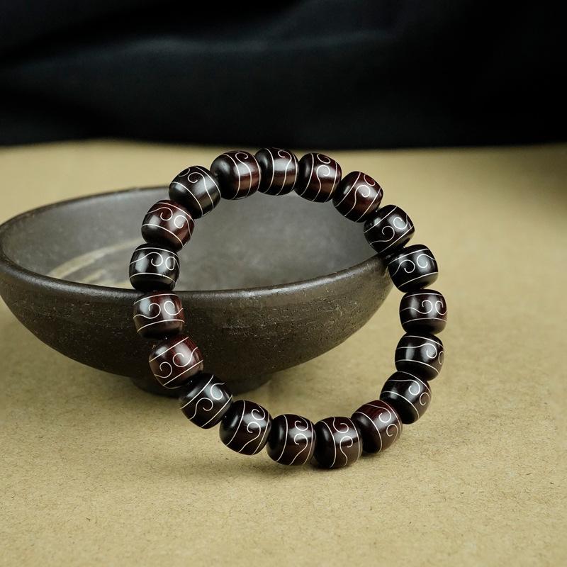 Indian lobular red sandalwood handmade silver-inlaid gold hoop bracelet surrounded by inlaid paper pattern old beads with beads bracelet
