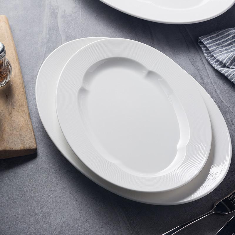 Japanese-Style Household Steamed Fish Plate, Fish Plate, Ceramic Light Luxury Large Cooking Plate, Oval White Plate, Hotel Dish Plate