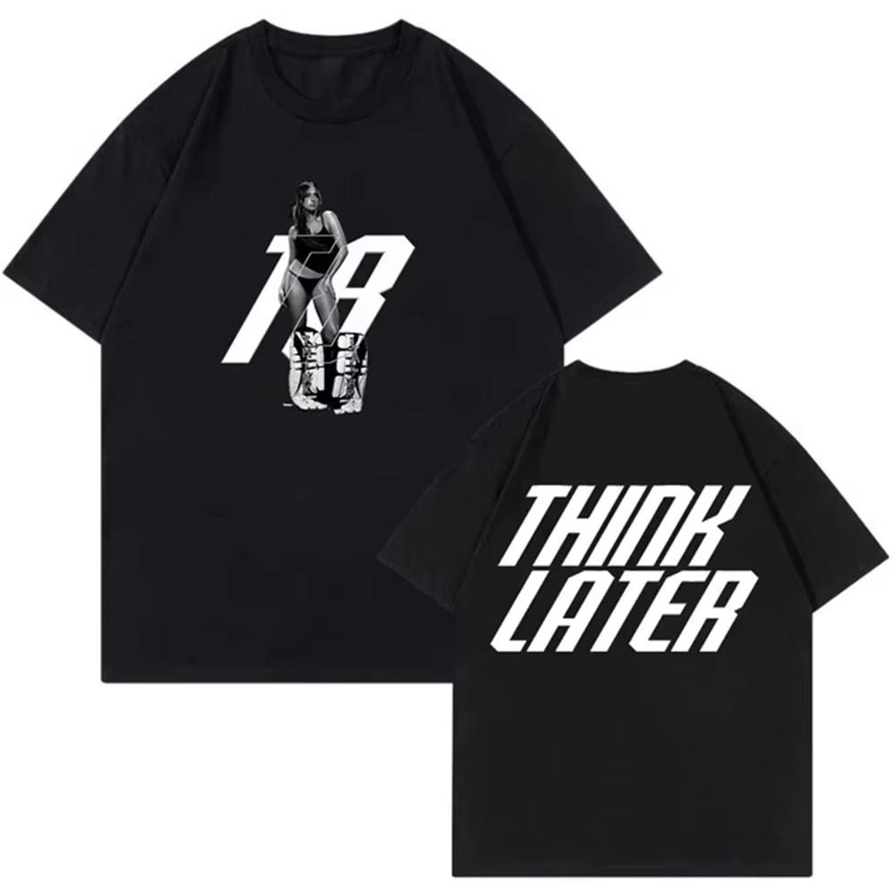 Тейт МакРэй Think Later Футболки Поп-певица Тур 2026 Мерч Круглый вырез Короткий рукав Футболка Мужская Женская Уличная Мода Одежда Топы
