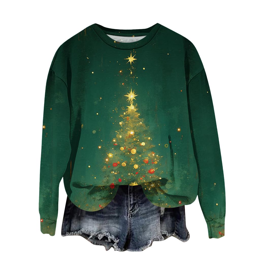 Women's Fashion Printed Long Sleeve Loose Round Neck Sweatshirt Top Fall