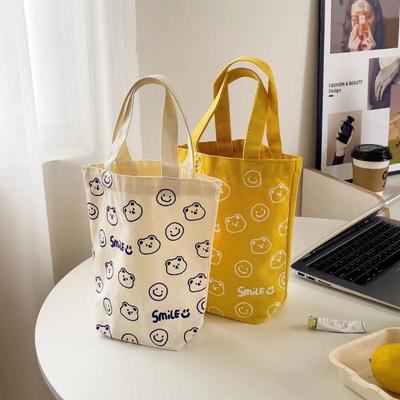 Сумочка с изображением медведя из мультфильма, холщовая сумка с изображением медведя, мини-холщовая сумка, холщовая сумка, симпатичная сумка на запястье, переносная сумка для стакана воды