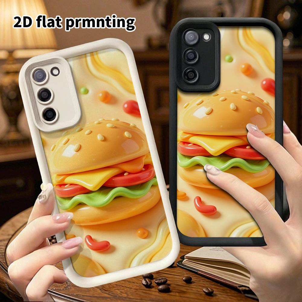 Phone Case: 2D flat design suitable for Samsung Galaxy A34 A35 M05 M06 S20 S22 S21 FE Plus 5G protective case, cartoon burger, perfect Christmas and H