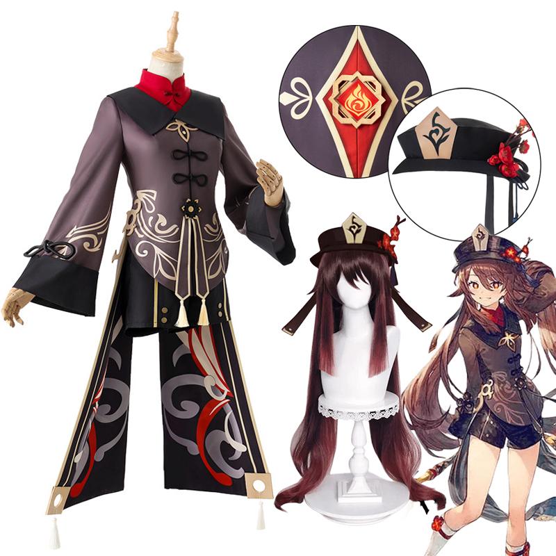 Hutao Косплей Hutao Косплей Костюм Ху Тао в китайском стиле одежда униформа парик Хэллоуин праздничная одежда костюмы