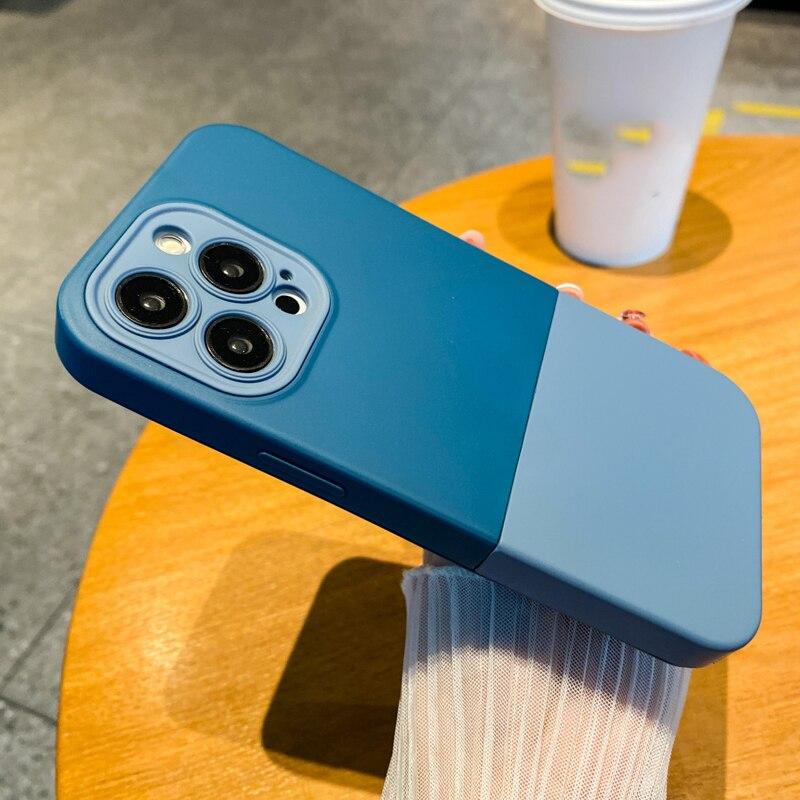 Чехол для телефона контрастного цвета для iPhone 13 11 12 14 Pro Max 3 в 1, модный мягкий силиконовый чехол-бампер из жидкого силикона для iPhone 13