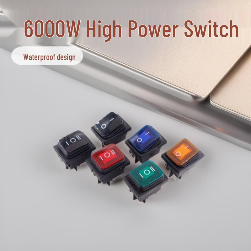 Waterproof 3-Position Rocker Switch KCD4, 4/6 Pins with Light, Anti-Collision Copper Pins, Boat-Style.