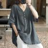 Plus Size Oversized Tee Women Clothing Casual Cotton Linen V-neck Shirt Korean Loose Trendy Top Summer Elegant Thin Blouse