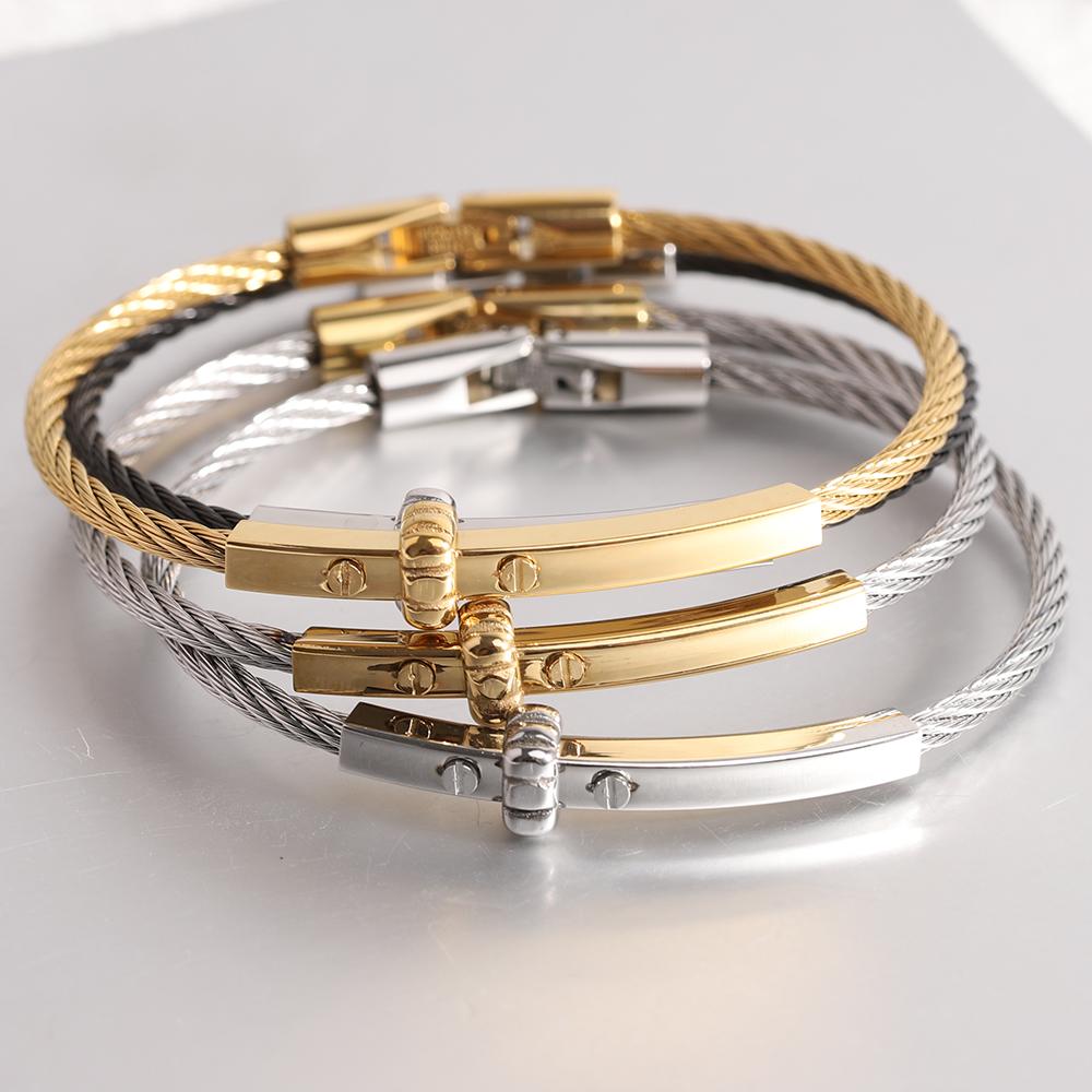 Trendy Braided Wire Bracelet with Metal Bar Accent Durable Magnetic Lock Jewelry for Men & Women