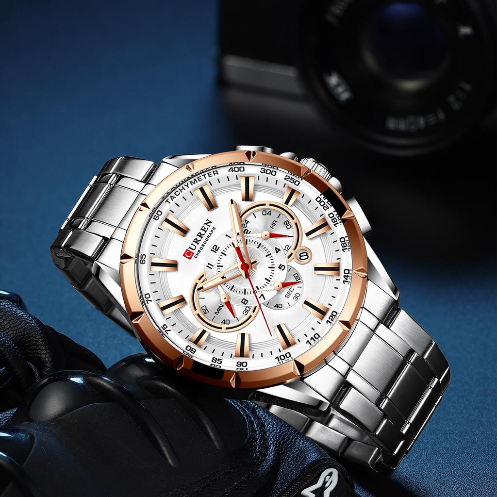 Часы CURREN 8363 для мужчин, мужские кварцевые наручные часы с ремешком из нержавеющей стали, три ремешка