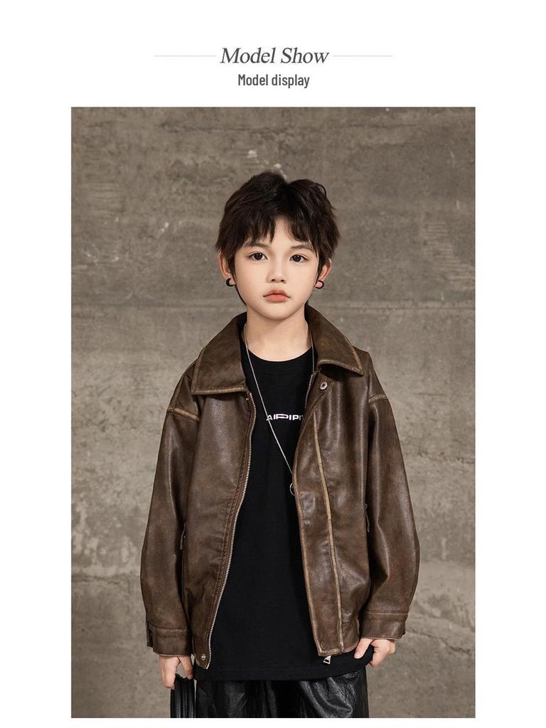 Кожаная куртка с флисовой подкладкой в уличном стиле для мальчиков на Осень/Зиму 2025 – Крутая и дерзкая верхняя одежда в корейском стиле