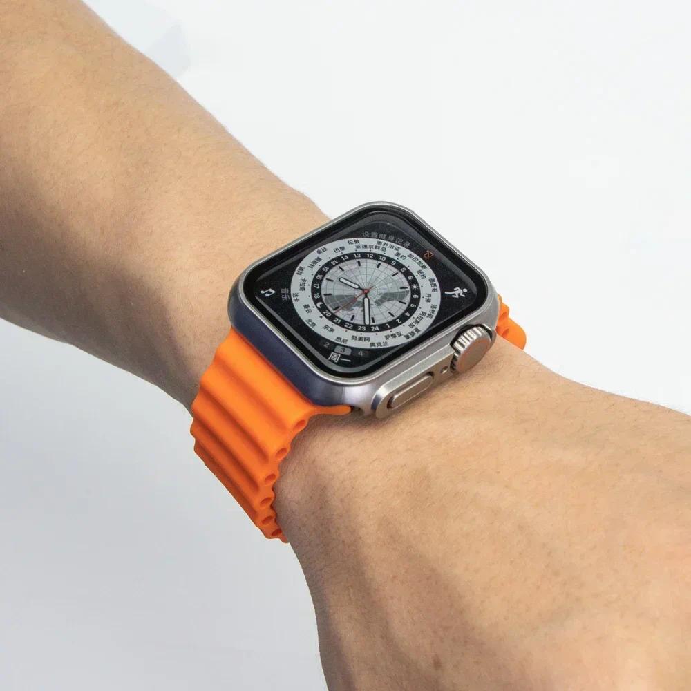 Стекло + чехол для Apple Watch 44 мм, 45 мм, 41 мм, 40 мм, 42 мм, 38 мм, сменная защитная пленка для экрана, ультра-бампер iWatch Series 9, 8, 7 SE, 6, 5