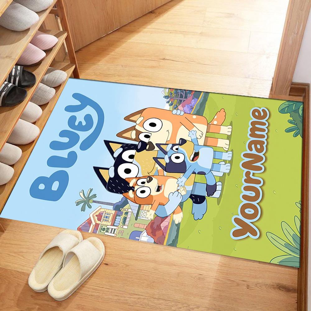 Bluey 135 Customize Text Floor Mat Perfect for Living Rooms Decorate room Kitchen Foyer Anti-slip Rug Anime Office Decor Birthday/Christmas Gift