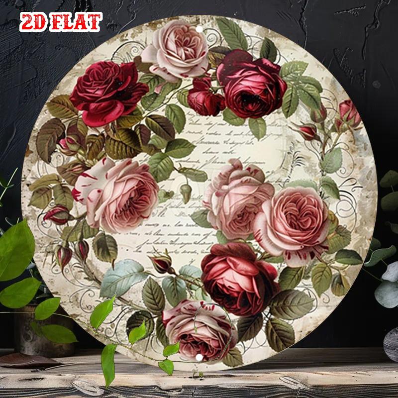 D Flat pc Vintage Rustic Metal Round Wall Art Sign Hummingbird Blossoms Garden Decor Aluminum Suitable for Home Garag