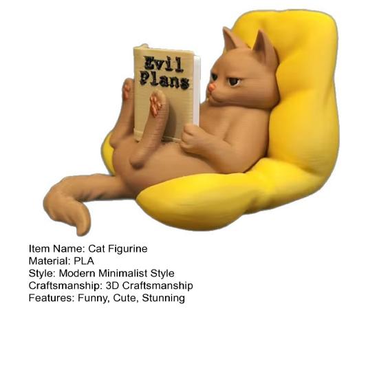 Фигурка кошки, читающей книгу, 3D-печать, милая лежащая кошка, статуэтка читающей книгу, для офиса, дома, книжной полки, рабочего стола, декор, подарки для любителей кошек