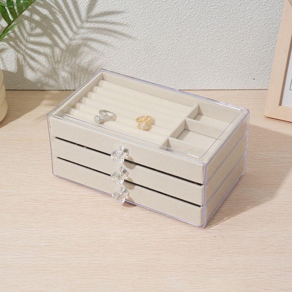Dustproof Acrylic Jewelry Organizer Stackable Drawer Jewelry Box 3 Layers Jewelry Box Bedroom