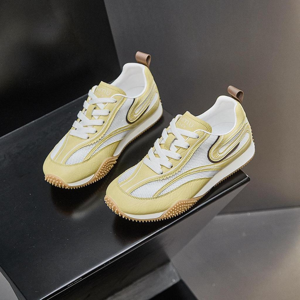 Ретро кроссовки на плоской подошве немецкие женские 2025 новые трендовые весенне-осенние дышащие нишевые желтые повседневные универсальные спортивные кроссовки Форрест Гамп