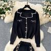 Simple Luxury Premium Solid Color Set Autumn/Winter Knitted Set Women's Polo Loose Shirt Coat+High Waist Skirt Two Piece Sets