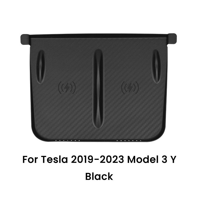 Для Tesla Model 3/Y Беспроводная зарядка Силиконовая подставка Углеродное волокно Защитная крышка зарядного устройства центральной консоли Нескользящий коврик Аксессуары