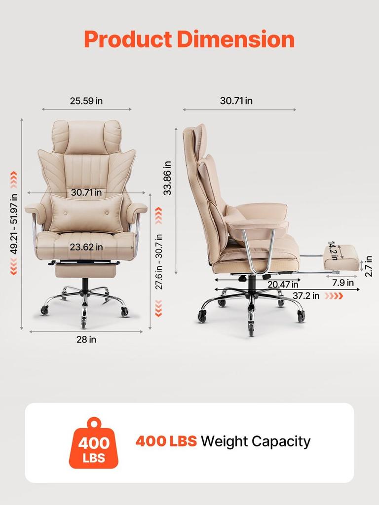 Executive Office Chair High Back Chair Footrest & Removable Armrests Brown