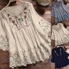 Elegant Women Shirts & Blouses Vintage Lace Patchwork Three Quarter Blouse Tops Plus Size Fashion Shirts