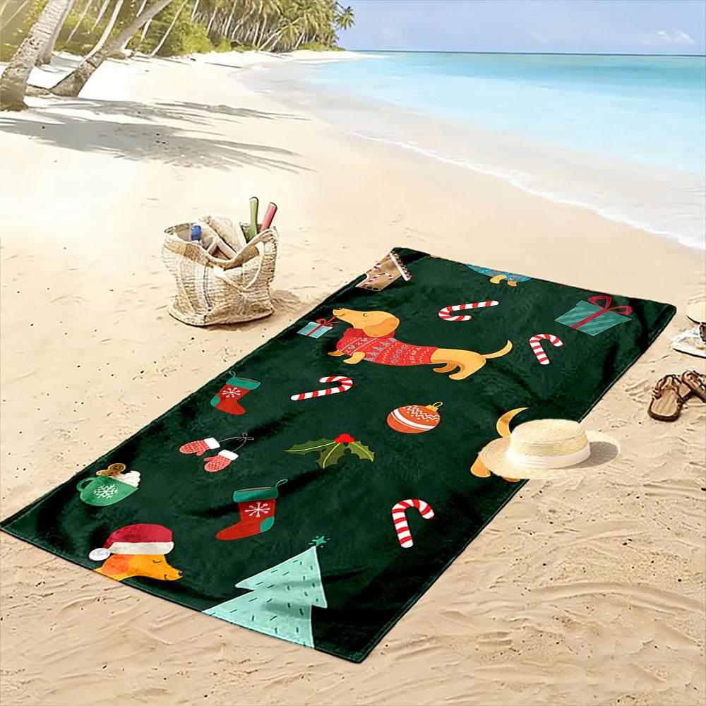 Festive dachshund holiday cheer Print beach towel, quick drying, suitable for travel, outdoor sports, jogging, the beach and swimming, gift