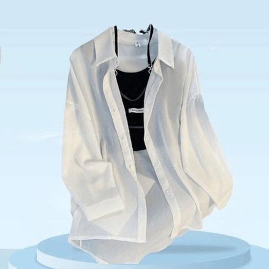 Женская рубашка весна-лето, прозрачная летняя рубашка, свободная рубашка большого размера