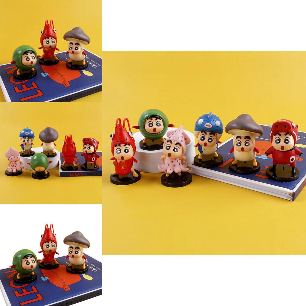 Cute Solid Pvc Seafood Ingredients Crayon Shin-chan 6-piece Set With Base Car Ornament Anime Figure