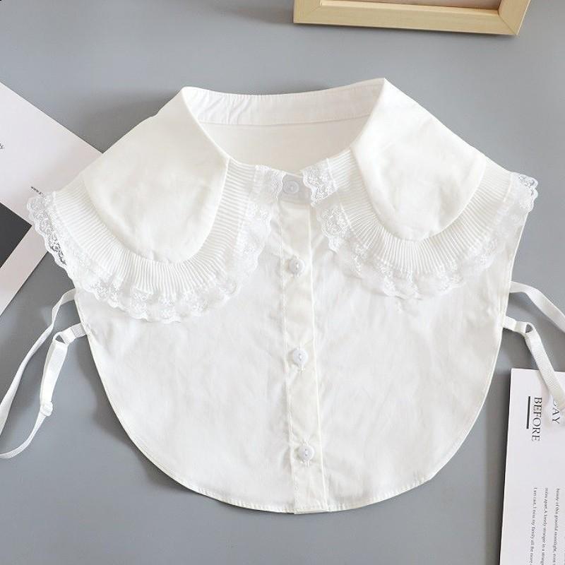 White Chiffon Fake Collars Woman Vintage Half Shirt False Collar Woman Embroidery Detachable Lapel Collar Faux Col Accessories