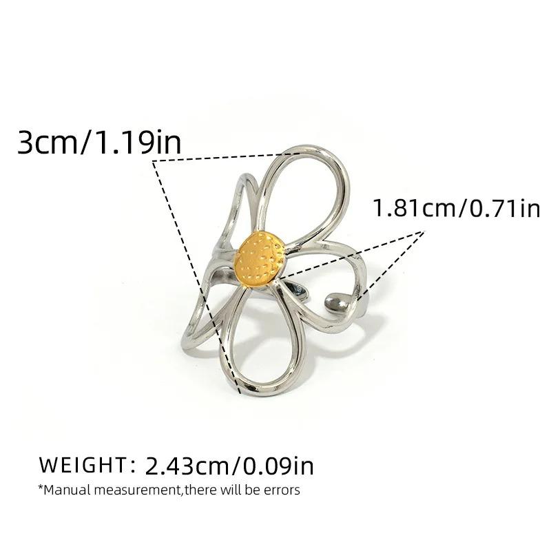 Stainless Steel Hollow Daisy Flower Rings for Women Simple Gold Copper Color Open Ring Anti Allergic Rust Proof Stylish Zircon