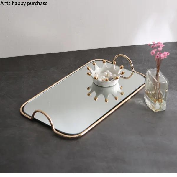 Металлический стеклянный зеркальный поднос для хранения, золотая овальная тарелка с точками для фруктов, поднос для демонстрации мелких предметов, зеркало 45*30 см/35*20 см