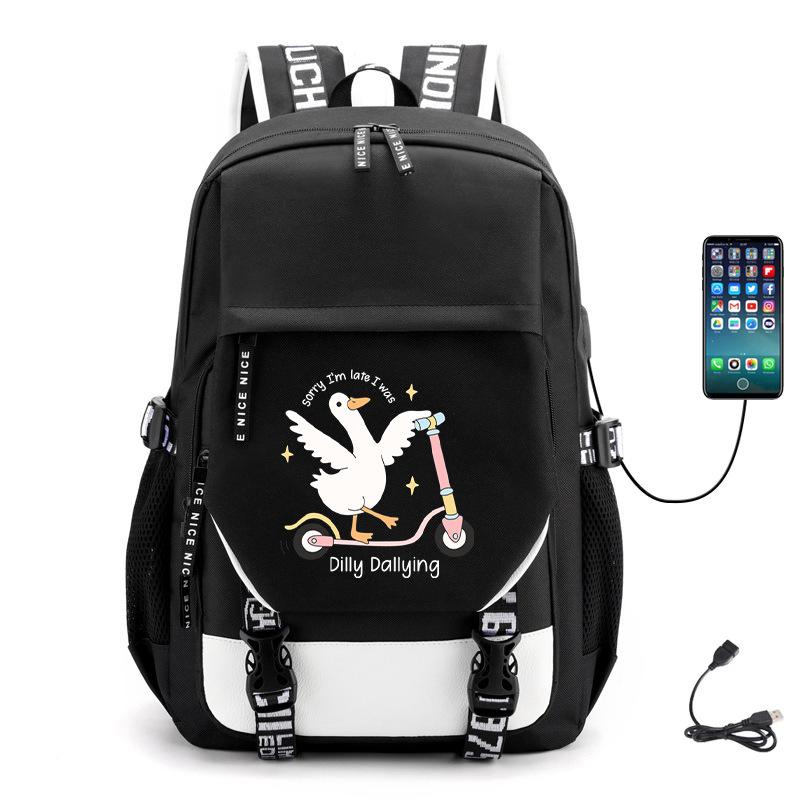 Multifunctional Goose Backpack Large Capacity Student Bag Leisure Travel Usb Computer Bag