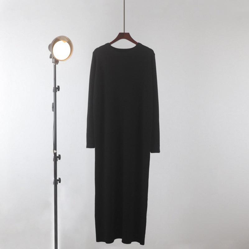 Длинное трикотажное платье-свитер в корейском стиле для женщин - свободный крой, длина до колена, идеально подходит для осени и зимы