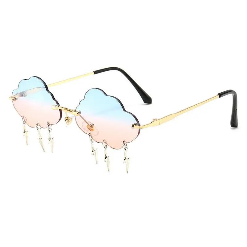 Fashion Rimless Cloud Shaped Sunglasses with Lightning Pendant Y2K Women's Luxury Sun Glasses Shades UV400 Brand Designer SG28