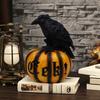 Halloween Skeleton Pumpkin Statue Spooky Pumpkin with Skull/Crow Sculpture Halloween Indoor Resin Ornament for Home Office Desk Decor