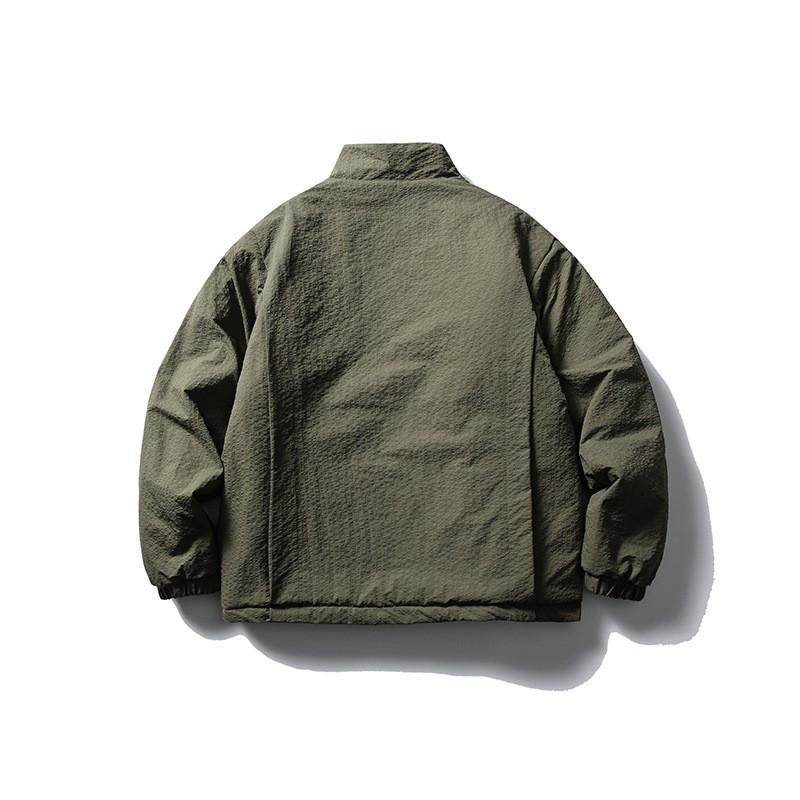 Unisex Winter Warm Cotton Puffer Jacket Stand Collar Loose Fit Solid Color Casual Streetwear Youth