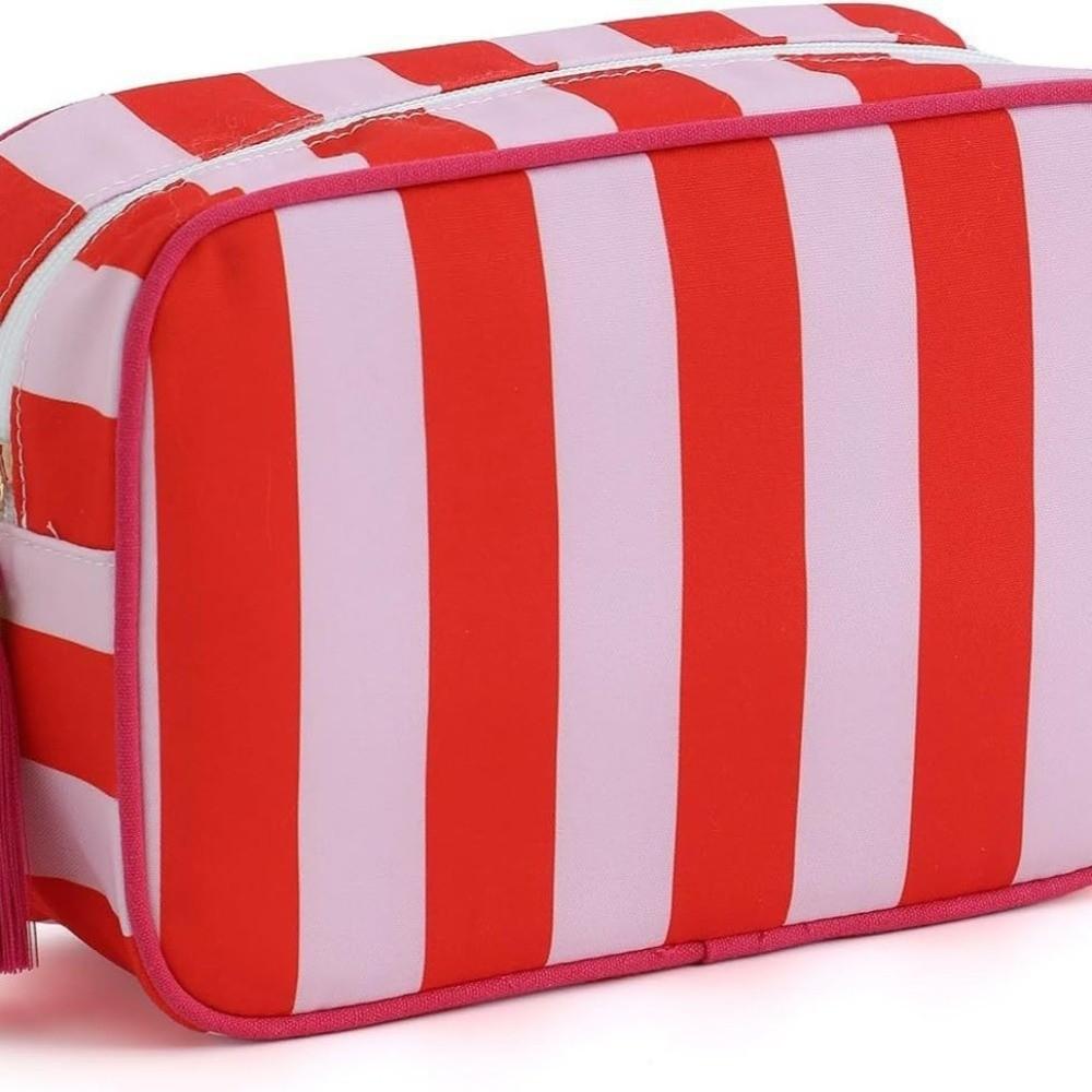Large Capacity Portable Cosmetic Bag Large Striped Makeup Bag Portable Pouch Girls