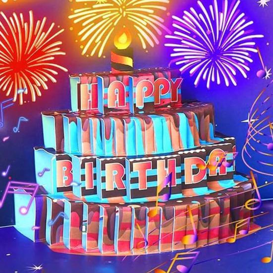 3D вылетающая открытка на день рождения Светящаяся музыкальная открытка с днем ​​рождения с дизайном торта Интерактивная открытка на день рождения
