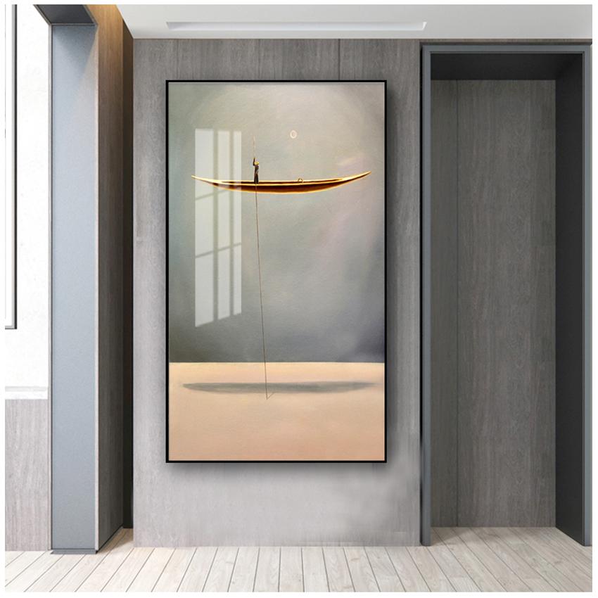 Принт Скандинавская Настенная Картина Декор в Гостиную Золотая Лодка Абстрактная Холст Картина Минималистичный Пейзаж Плакат