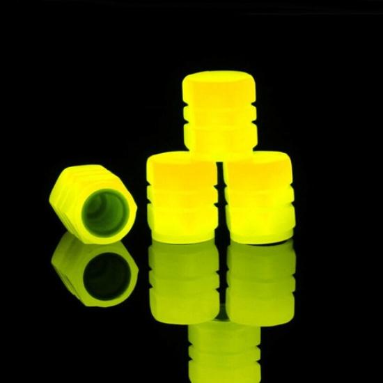 4X Yellow Luminous Tire Valve Cap Car Auto Wheel Dust Cover Glow In The Dark