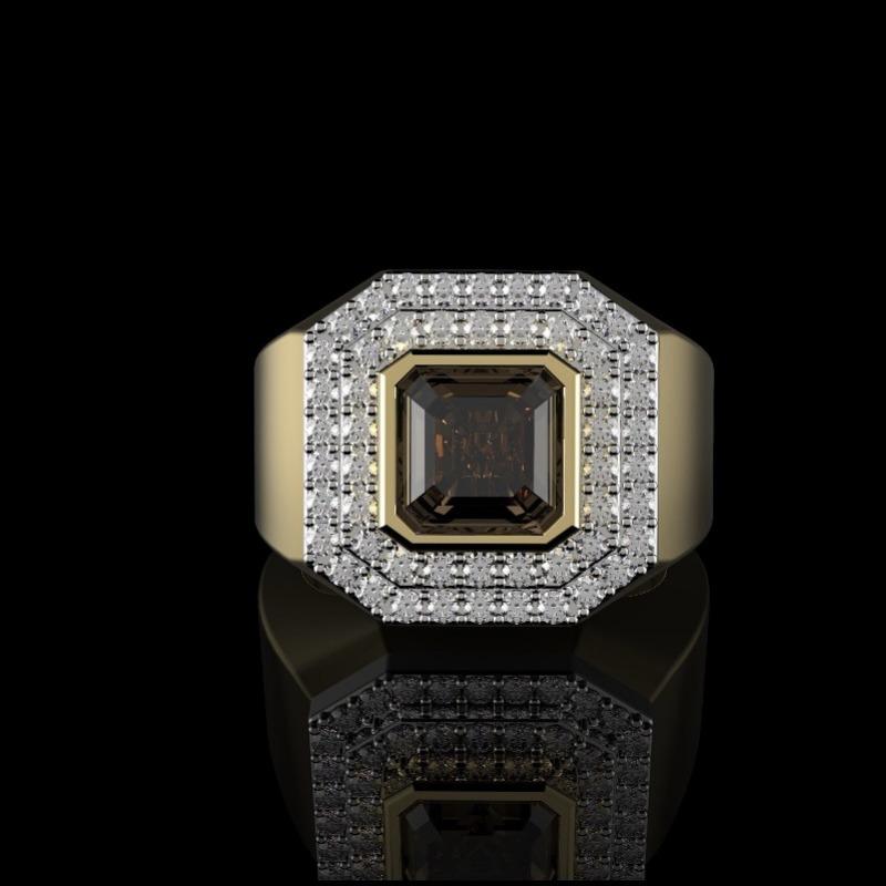 Двухцветное мужское кольцо с бриллиантами цвета шампанского