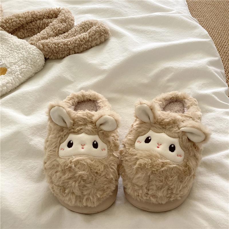 Winter Cotton Slippers Women's Indoor Home Warm Fluffy Shoes Comfortable Slippers Thick-soled Non-slip Shoes