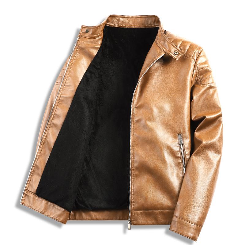 Leather Jacket Men's Pu Leather Jacket Autumn and Winter Trend Stand-up Collar Locomotive Clothing Tooling Jacket Jacket