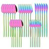 30Pcs Rainbow Stainless Steel Dinnerware Cutlery Set Steak Knife Dessert Fork Spoon Dishwasher Safe Flatware for Home Restaurant