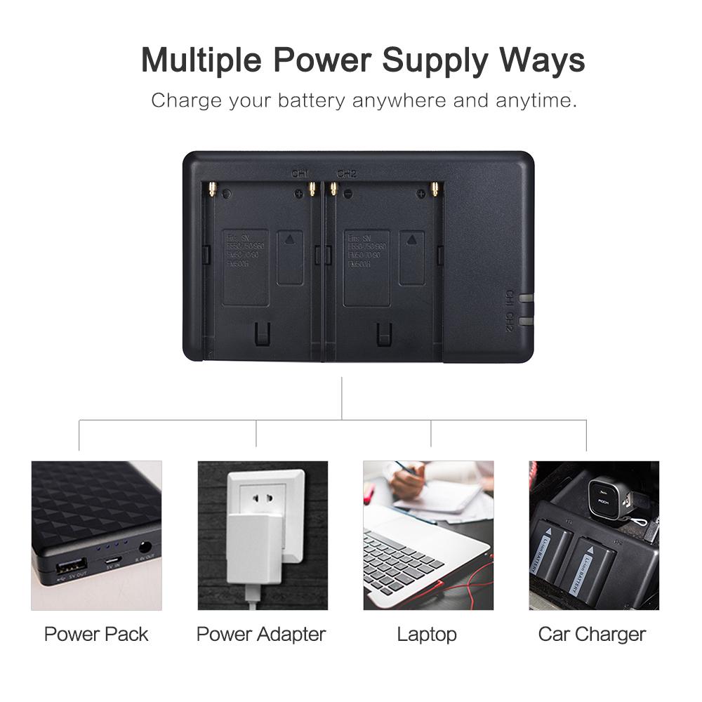 FB NP F550 Camera Battery Charger 2 Channel Micro USB Input for Sony F750 F770 F960 F970 F550 F530 F330 F570 FM50 FM70